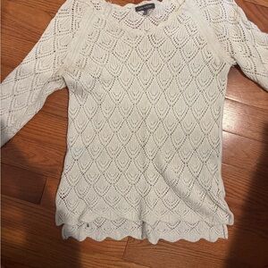 Beautiful vintage delicate crochet sweater with scalloped edges